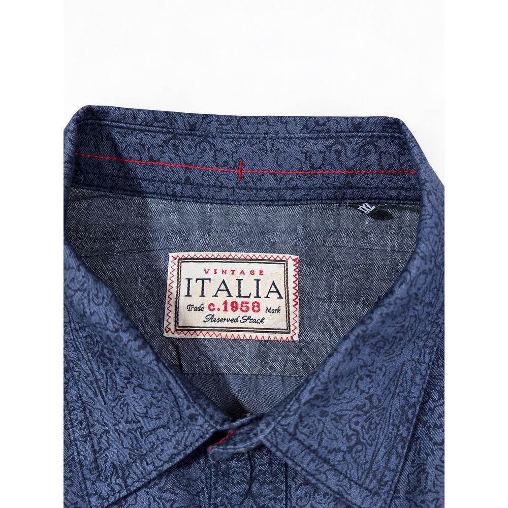 Vintage Italia C.1958 Men’s Blue Gray Patterned Long Sleeve Shirt Size M - Picture 5 of 9